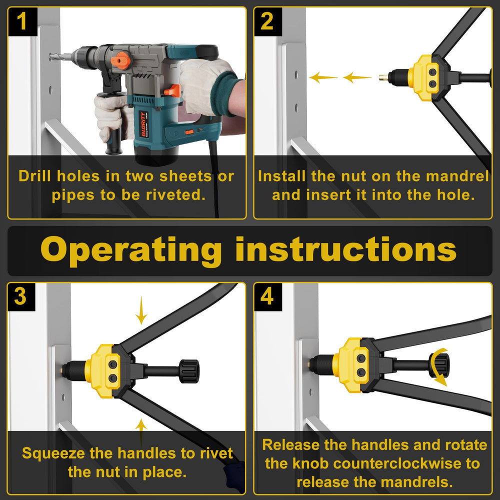 IMQUALI comfort grip riveter designed for reduced hand fatigue.