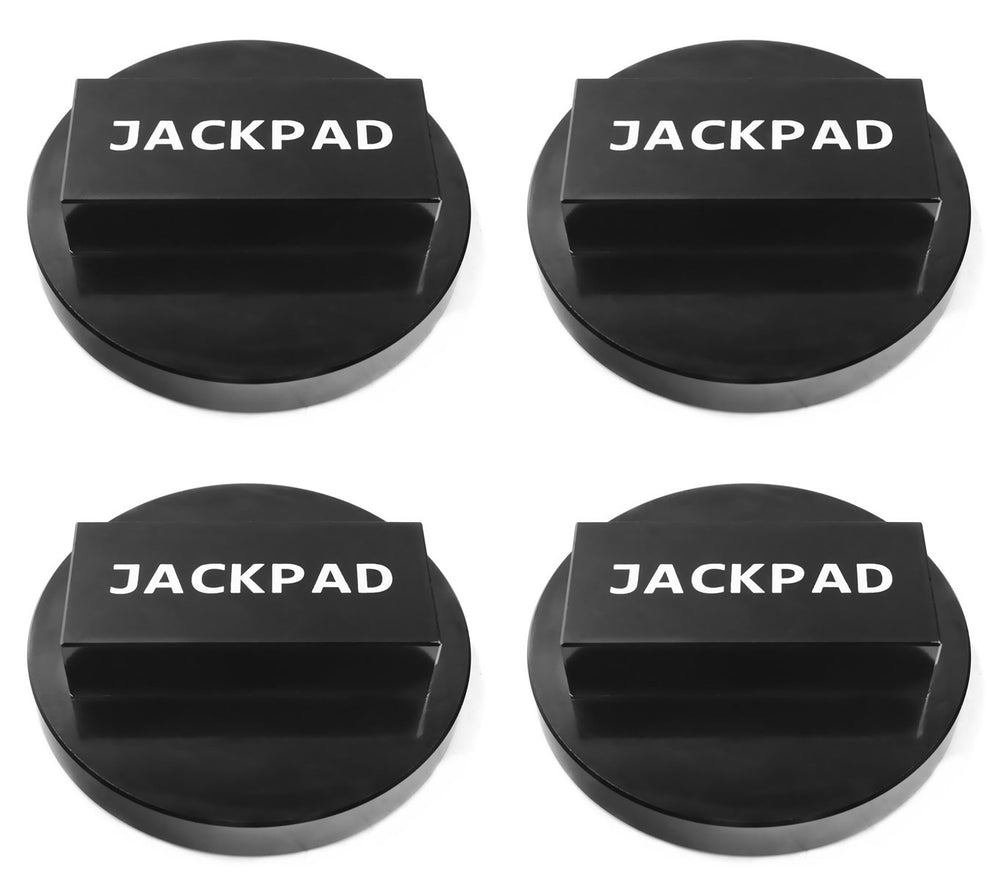 imUfer jack pad adapter close-up on CNC-machined black surface for safe lifting