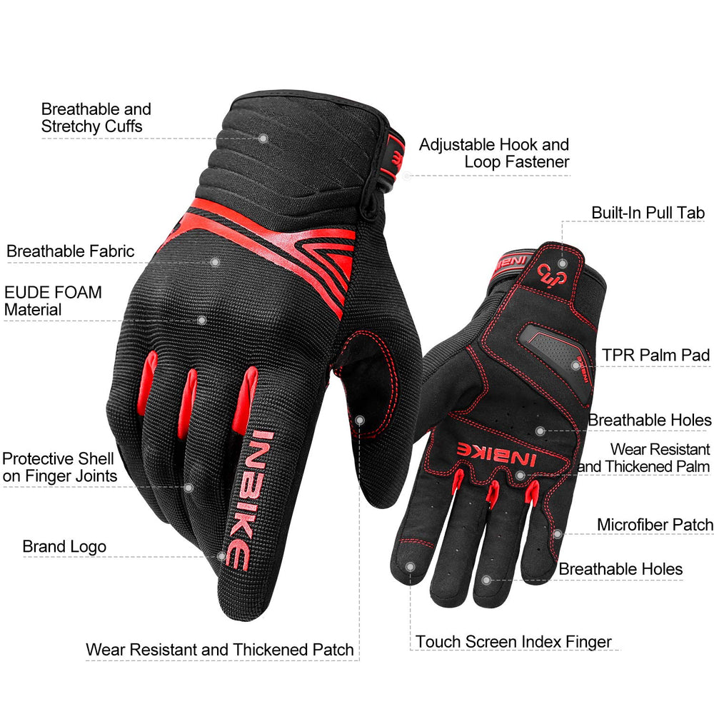 INBIKE breathable mesh gloves palm area with TPR pad for durability.