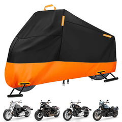 INEZARI motorcycle cover showing universal fit up to 96.5 inches for cruisers