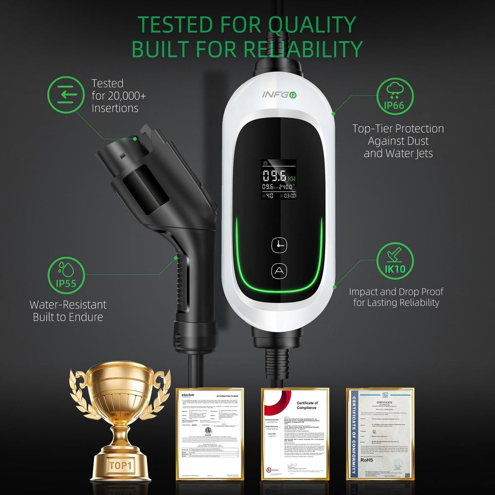 INFGO Level 2 EV Charger status LED indicating charging progress.