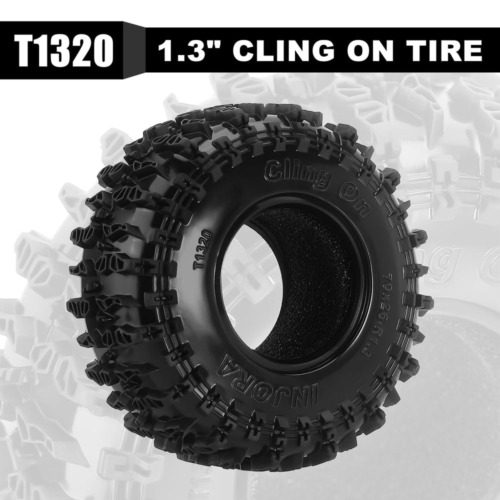 INJORA S5 Cling On Tires aggressive tread side view improving cornering on uneven surfaces.