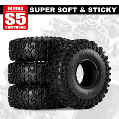 INJORA S5 RC crawler tires ready for install as a four-pack set.