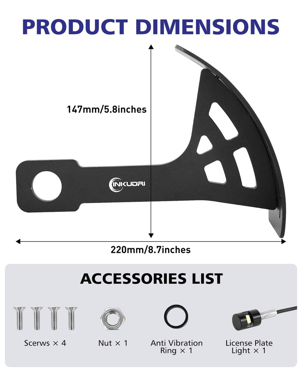INKUDRI sturdy axle-mount bar provides solid support for the license frame.