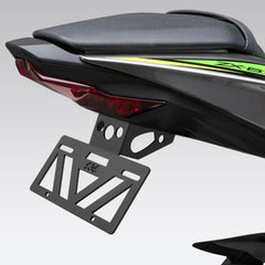 INKUDRI ZX6R-compatible license plate bracket supports OEM and aftermarket signals
