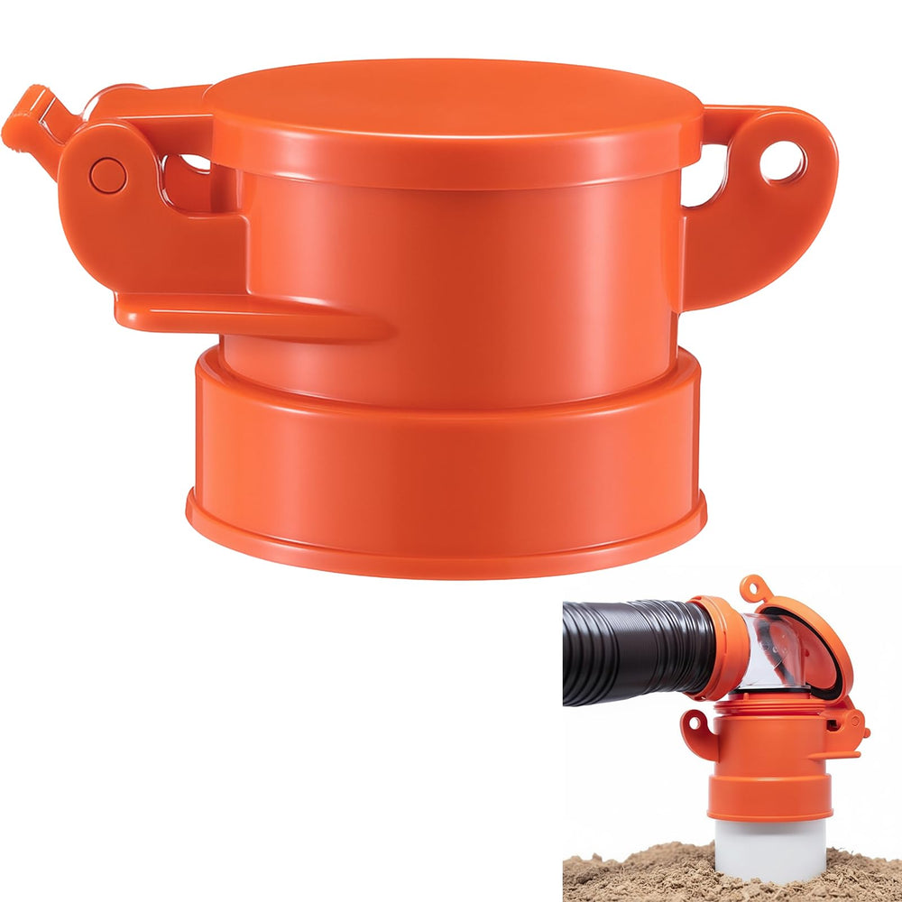 Innconee 4-inch orange RV sewer cap with pedal operation for hands-free opening
