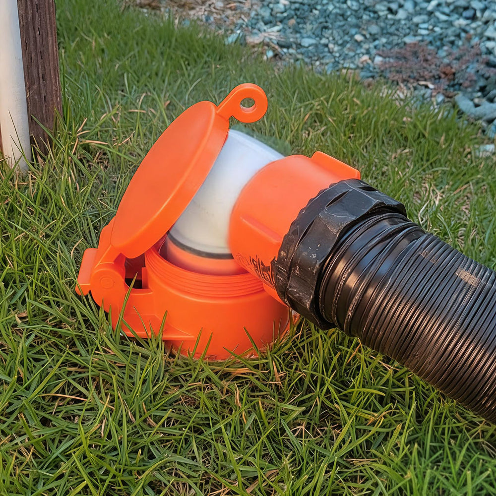 Innconee orange sewer cap showing standard threaded collar compatibility