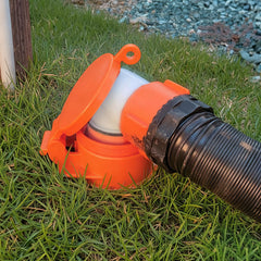 Innconee orange sewer cap showing standard threaded collar compatibility