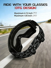 InnerKing dirt bike goggles strap detail highlights non-slip secure fit during speeds