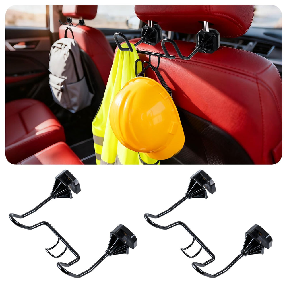 InnovTools triple-hook hard hat holder on a truck seat back keeps helmets organized