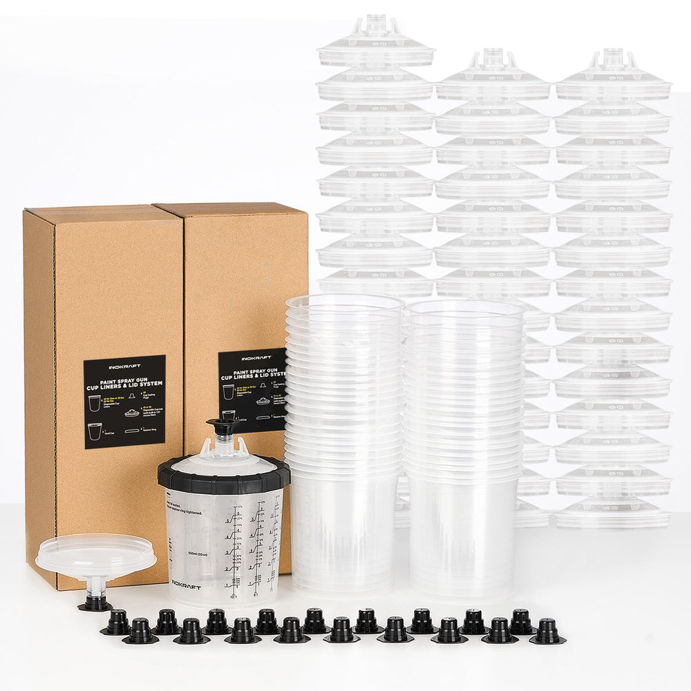 InoKraft disposable paint sprayer cup system assembly for quick setup and measurement