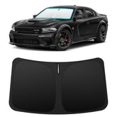 INSAUTO custom-fit windshield sun shade on a Dodge Charger front window improves cabin comfort by blocking heat.