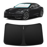 INSAUTO custom-fit windshield sun shade for Tesla Model S front view with precise fit and heat protection