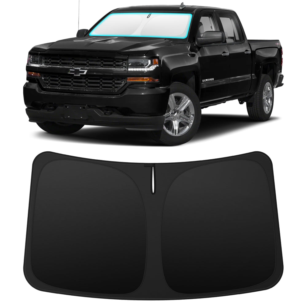 INSAUTO custom-fit windshield sunshade front window cover reduces heat in Silverado and Sierra.