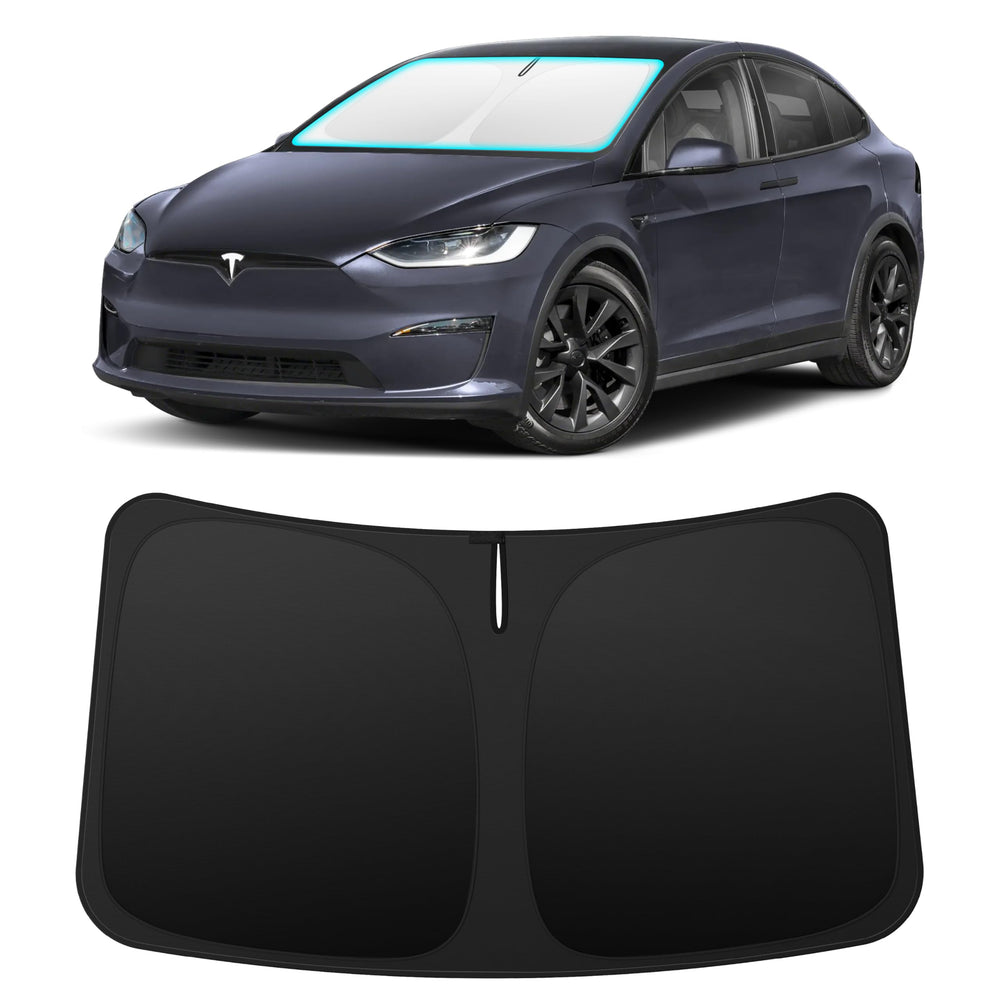 INSAUTO Model X windshield shade delivers full coverage for precise fit and sun protection.