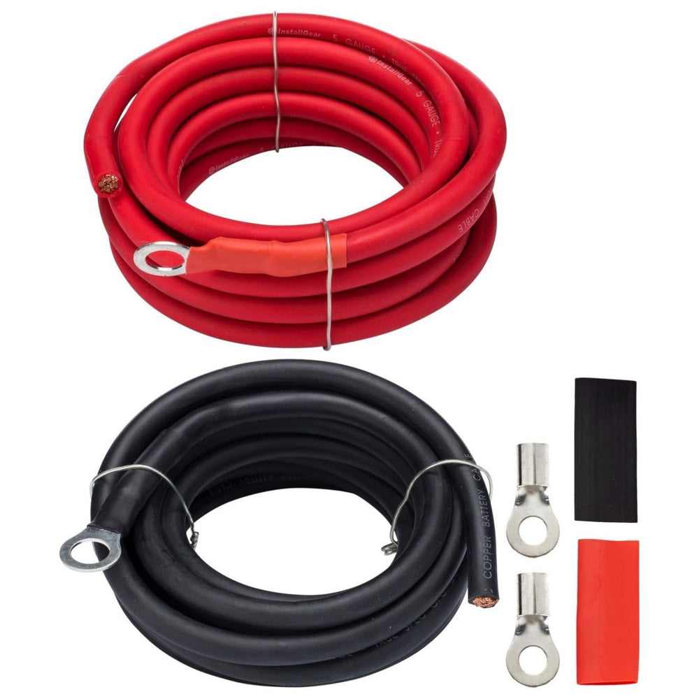 InstallGear 5-gauge 10ft inverter cables in red and black for durable power transfer.