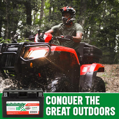 Interstate Batteries YT7B-BS compatibility label shows Ducati, Suzuki, Yamaha fit.