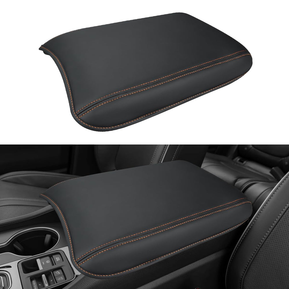 INTGET center console cover for Honda Pilot with orange stitches protects the armrest from spills and scuffs