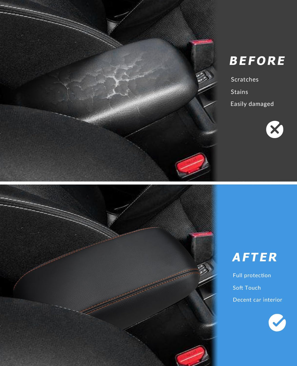 INTGET Crosstrek armrest cover flat fit visible on curved lid with wrinkle-free design.
