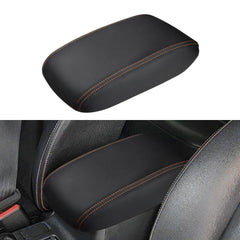 INTGET Crosstrek armrest cover top view shows full lid protection with premium leather.