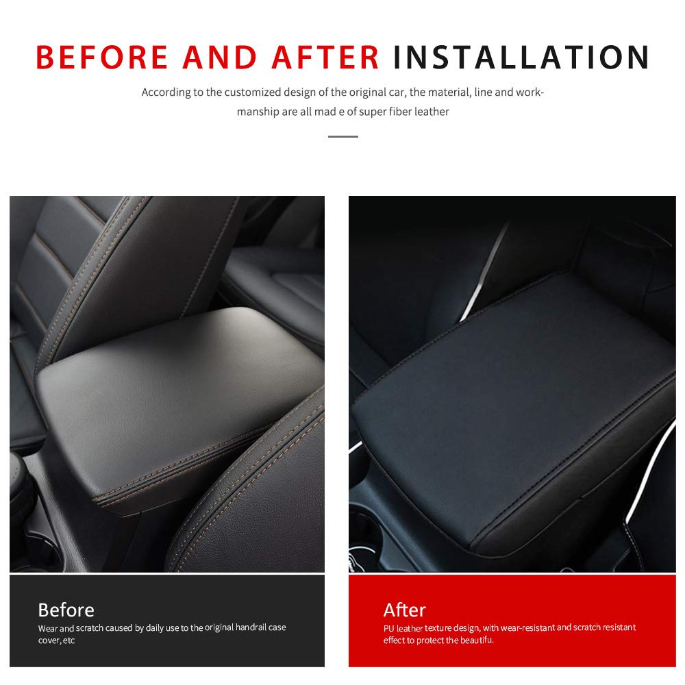 INTGET CX-5 armrest cover leather close-up shows premium material and wrinkle-free fit.