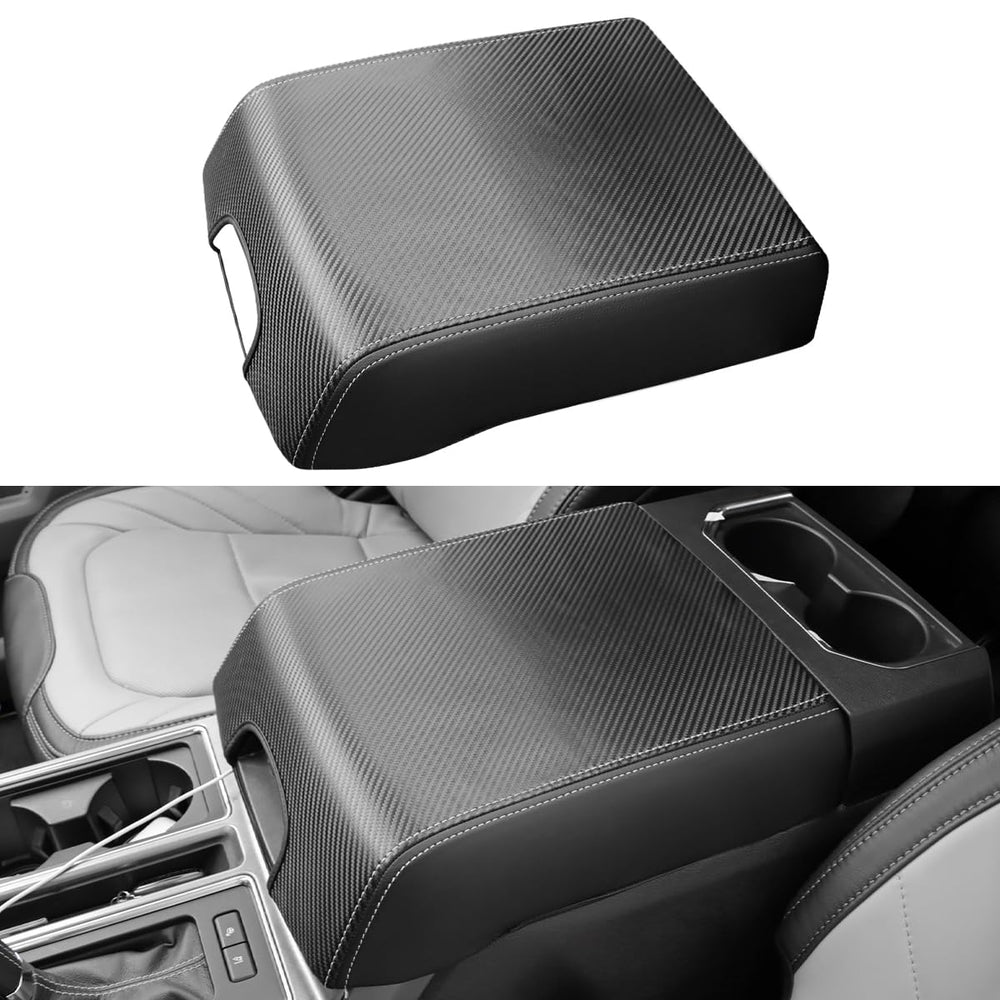 INTGET F-150 center console cover with carbon fiber texture on top protects the armrest