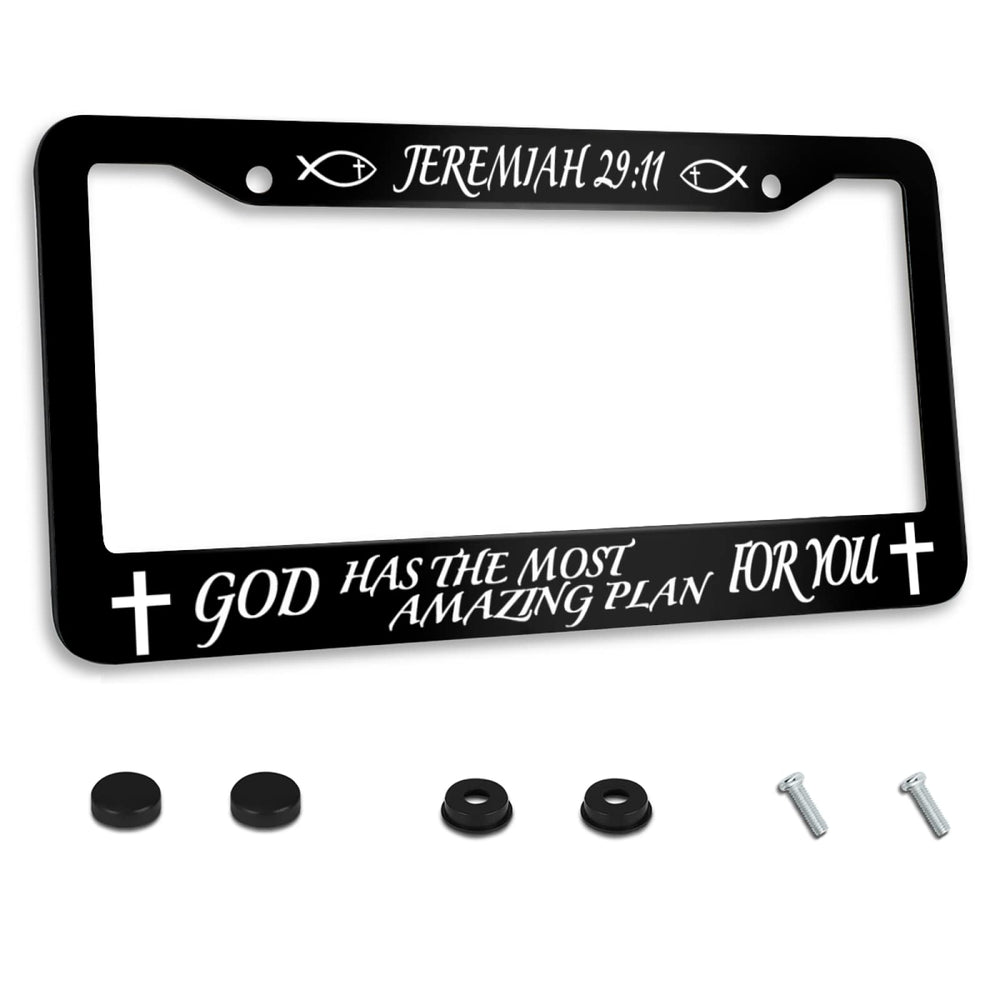 Invincibleframe Jeremiah 2911 license frame front view with durable stainless steel finish.