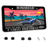 Invincibleframe Jesus Verse license plate frame front view, durable stainless steel for daily road use