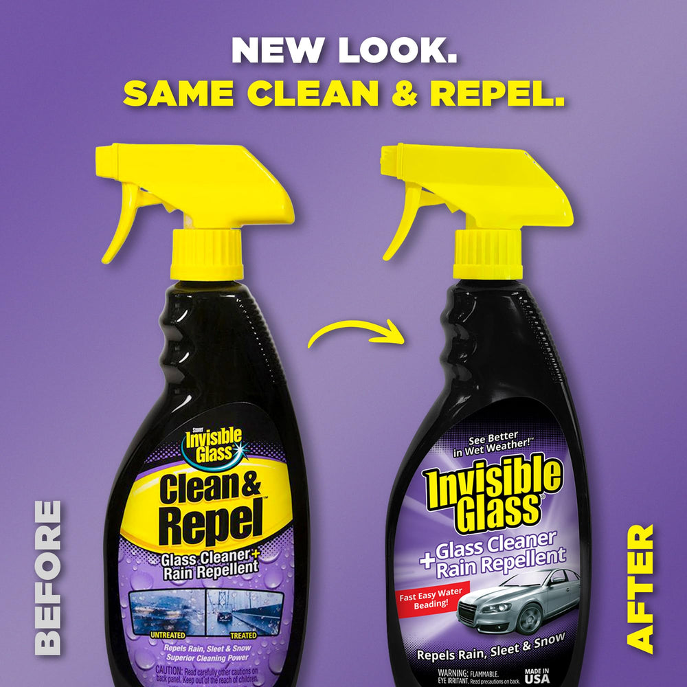 Spray-on application on windshield showing rain-repellent action with Invisible Glass 92184-2PK