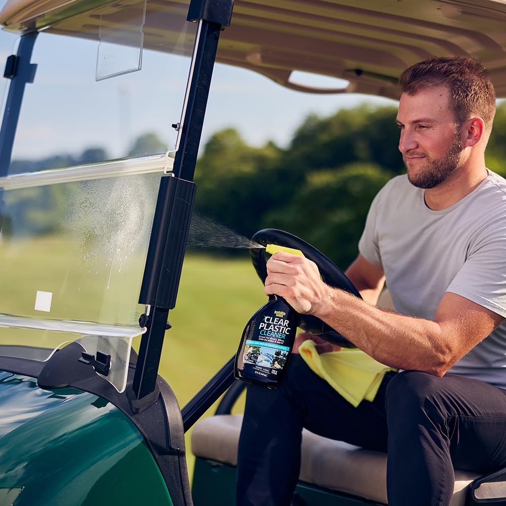 Invisible Glass cleaner on boat windows for clear, streak-free viewing.