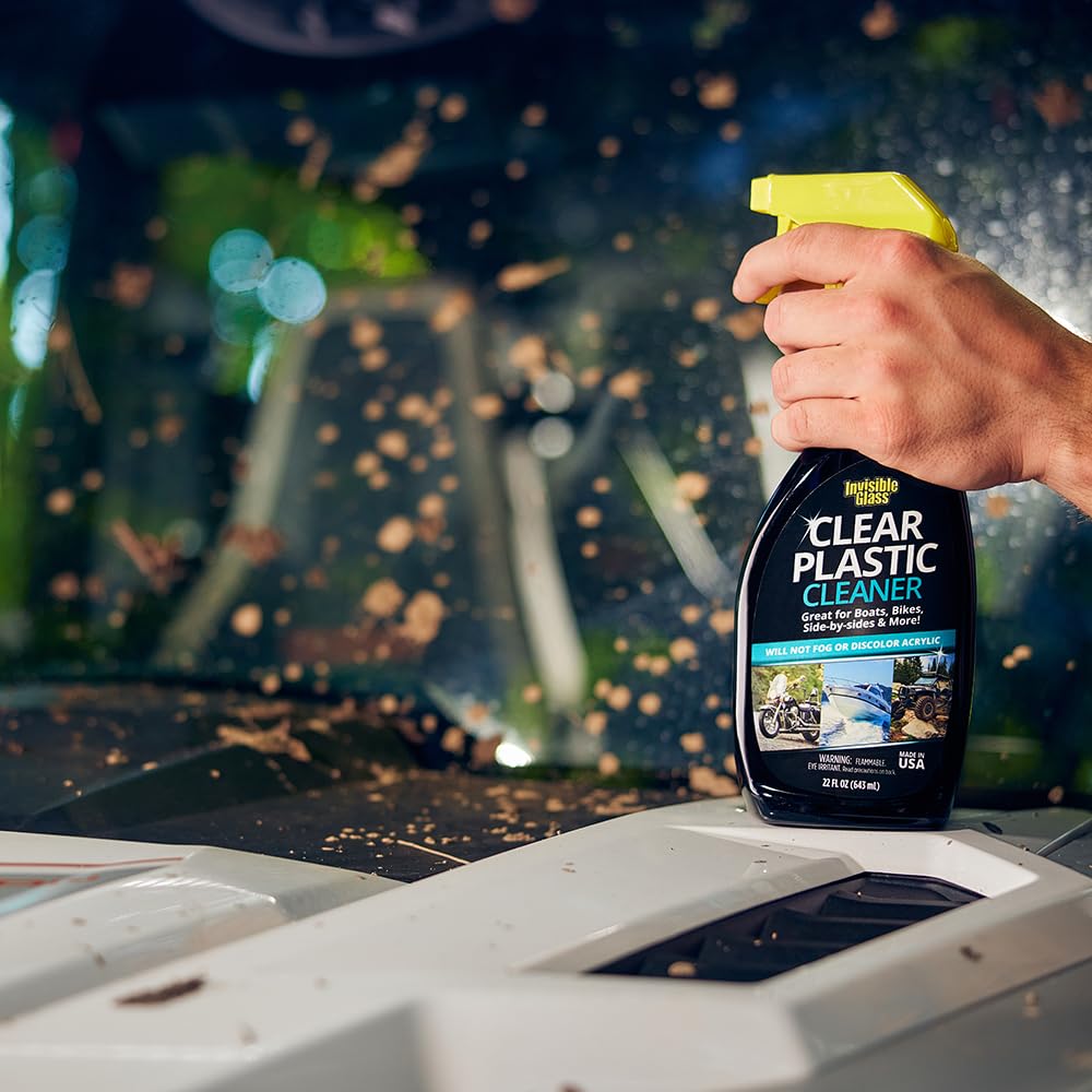 Invisible Glass cleaner on helmet visors with anti-static finish to repel dust.