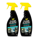 Invisible Glass clear plastic cleaner on car windshield for streak-free clarity.