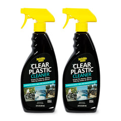Invisible Glass clear plastic cleaner on car windshield for streak-free clarity.