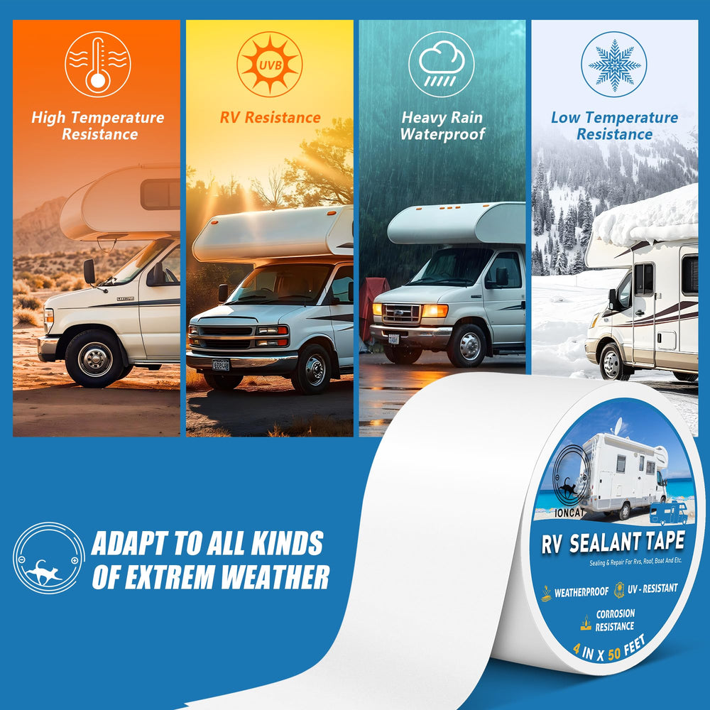 IONCAT RV Roof Sealant Tape uv-resistant-weatherproof illustrates outdoor resilience