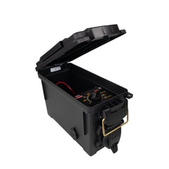 Battery charger included shows readiness for field testing when powered by a 12V battery