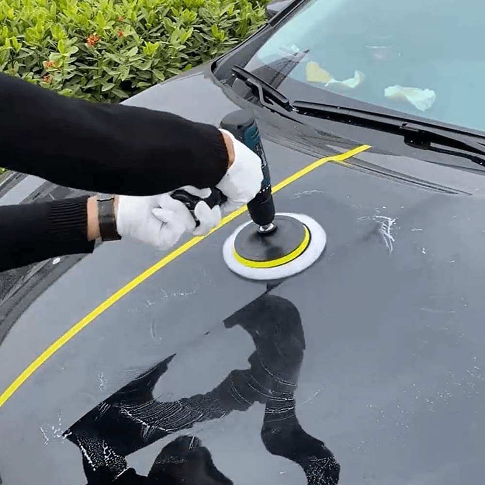 IPELY car detailing setup with pads on drill for efficient results