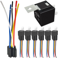 iRhapsody relay kit front view with six 12V relays for automotive wiring