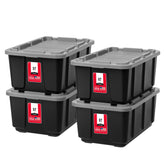 IRIS USA 4-pack storage bins with lids stacked neatly for organized storage