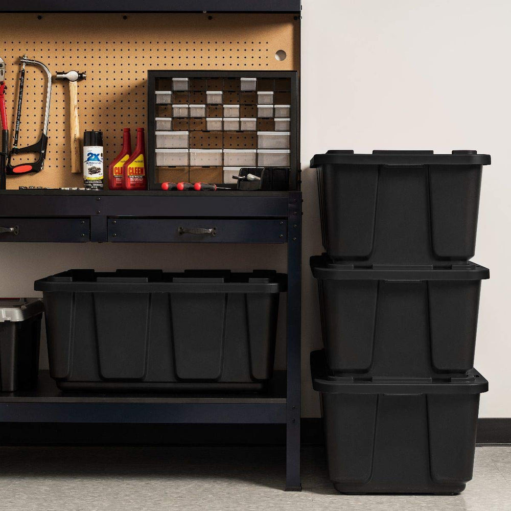 Close-up of snap-on secure lid on IRIS USA bin for quick access.