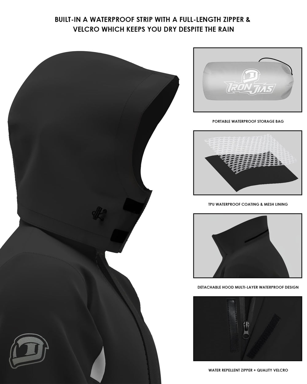 IRON JIA'S rain suit detachable hood for versatile weather