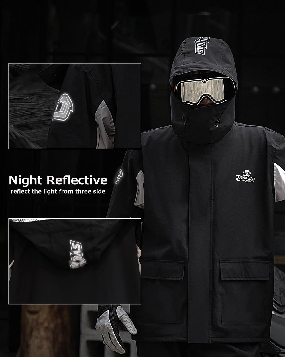IRON JIA'S rain suit full-length zipper seals out water