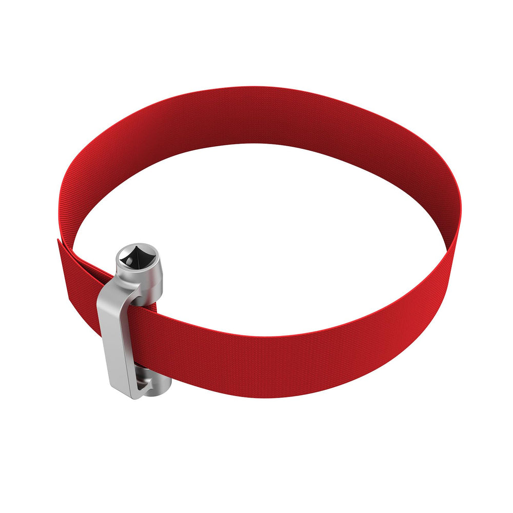 ISDOHS 3529D heavy-duty strap oil filter wrench in action, providing strong grip and leverage.