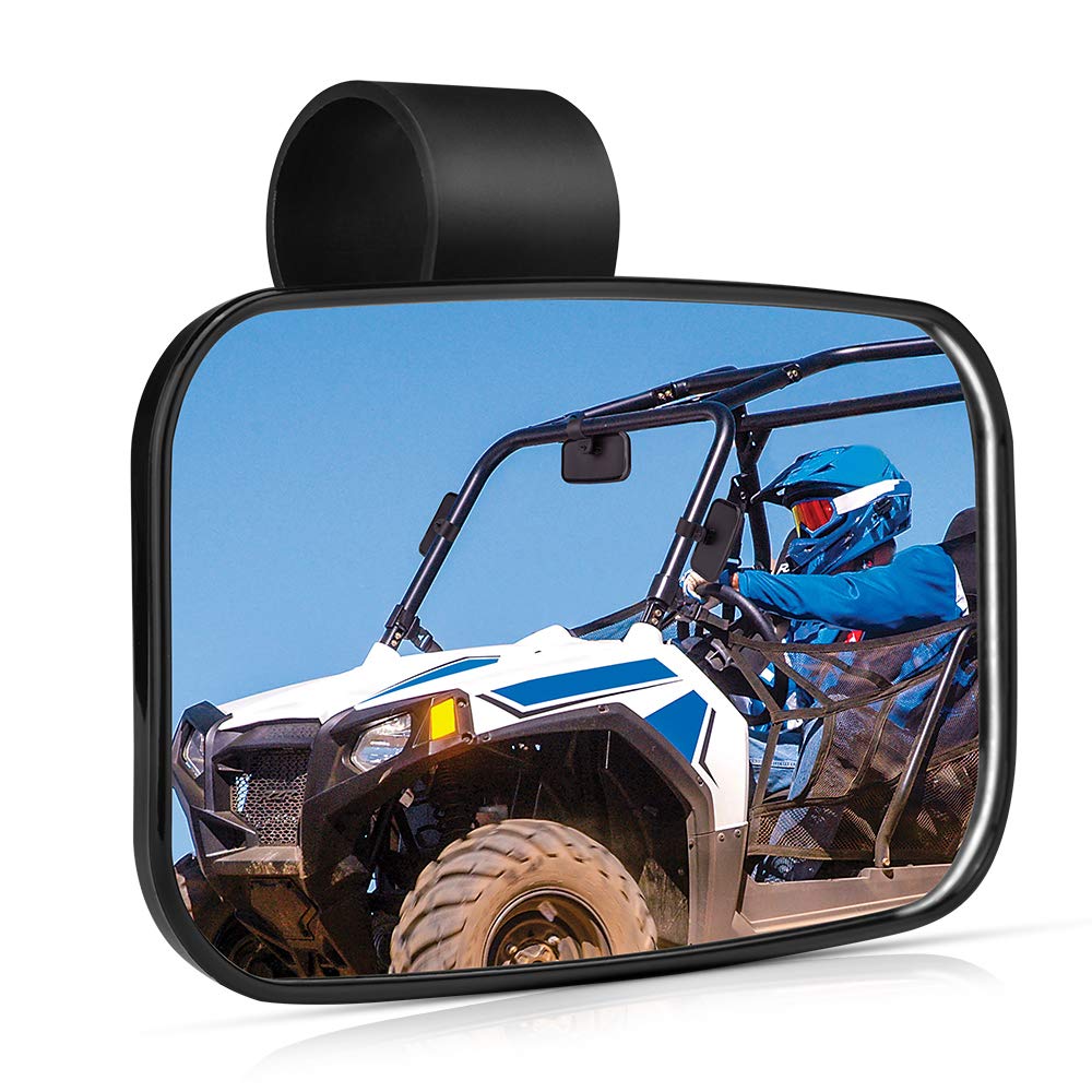 ISSYAUTO UTV mirror with clear convex glass for wide rear visibility.