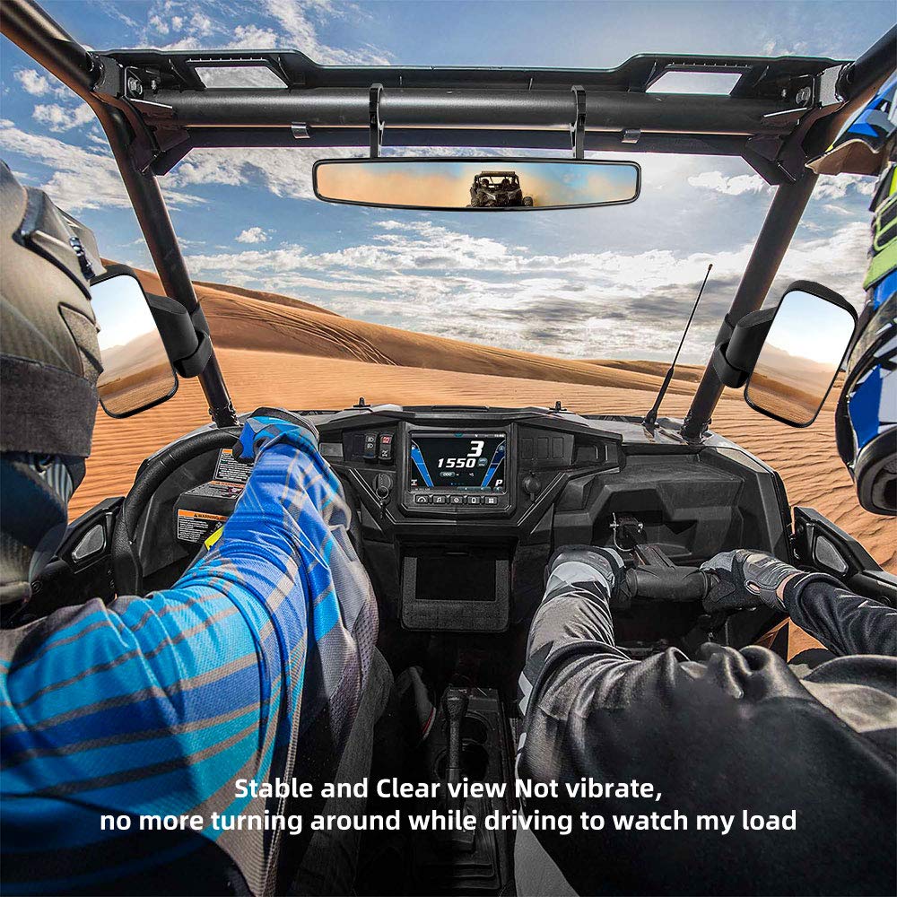 ISSYZONE UTV side mirror with 2 inch clamp fits round roll bars securely