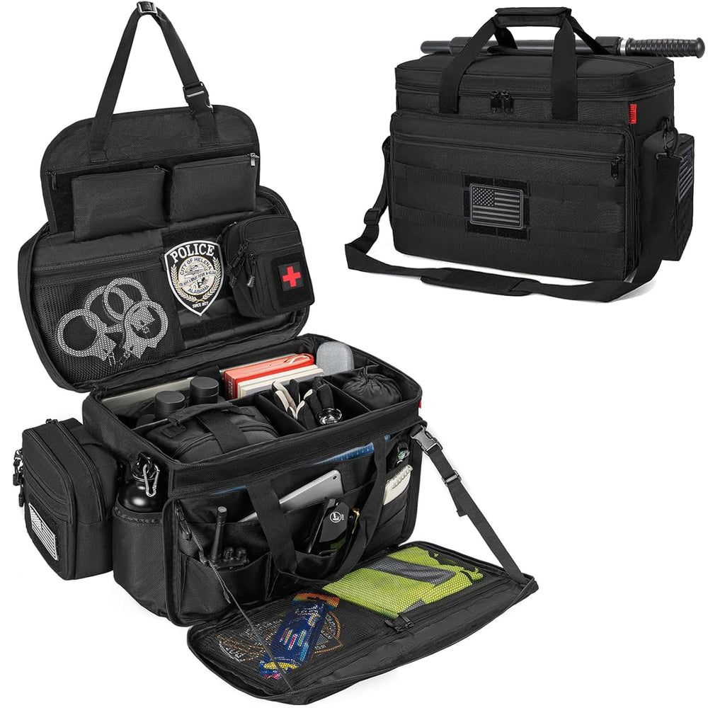 ITHWIU Patrol Bag on car front seat for organized duty gear.