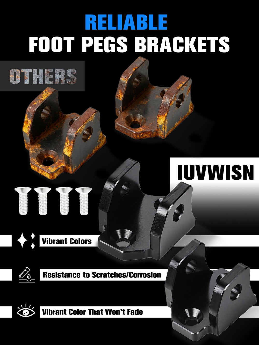IUVWISN anodized surface foot pegs bracket with bright, durable finish.