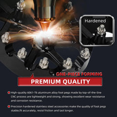 IUVWISN TW200 foot pegs with anodized surface for color and wear resistance.