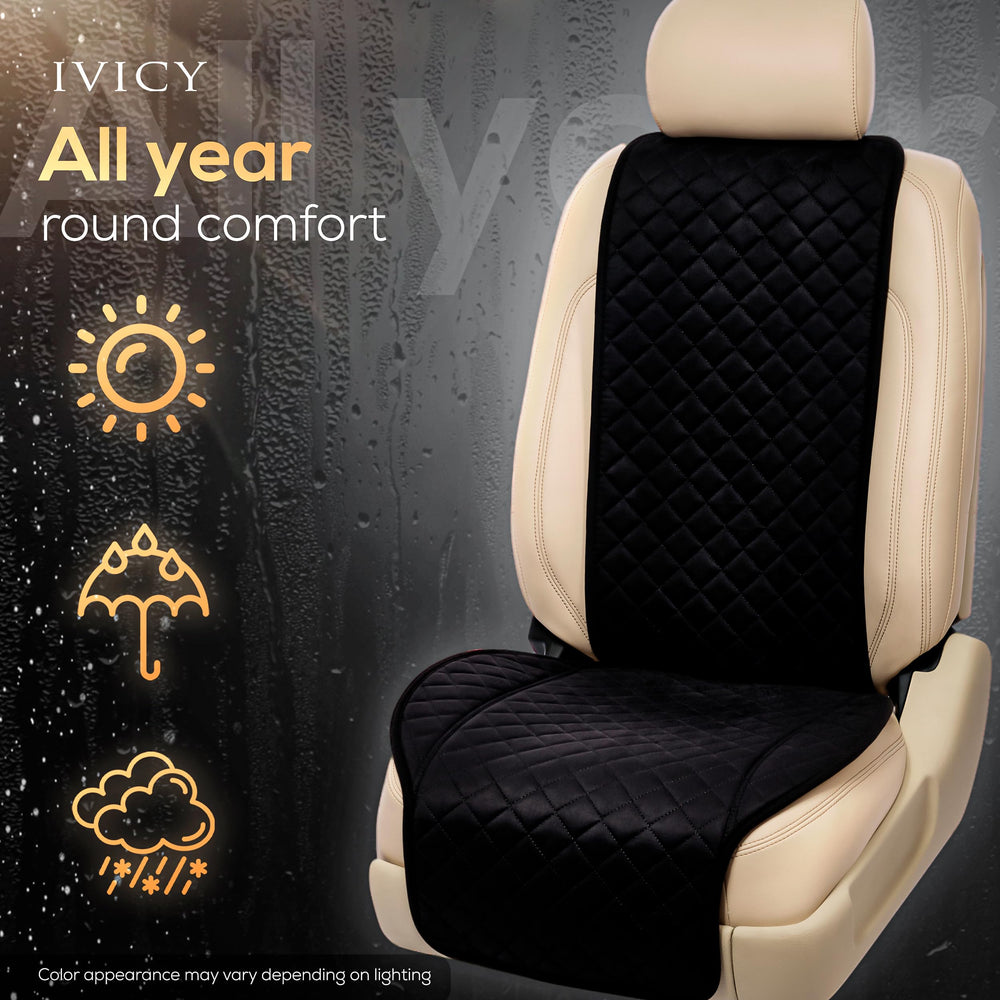 IVICY black front seat cover looks different under lighting conditions.