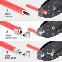 2-in-1 strip and crimp function shown on IWISS iCrimp tool