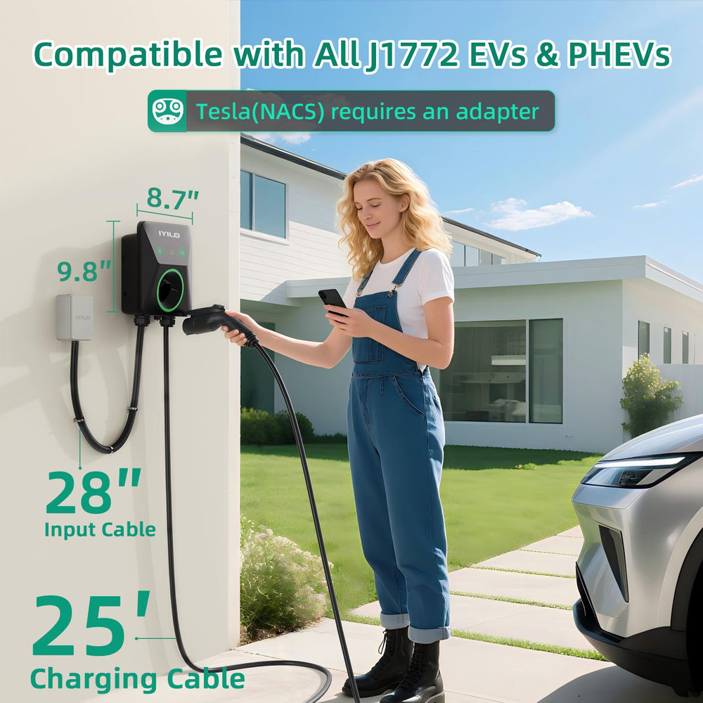 IYILO Level 2 EV Charger GFCI and NEMA 4 rating indicate outdoor readiness.